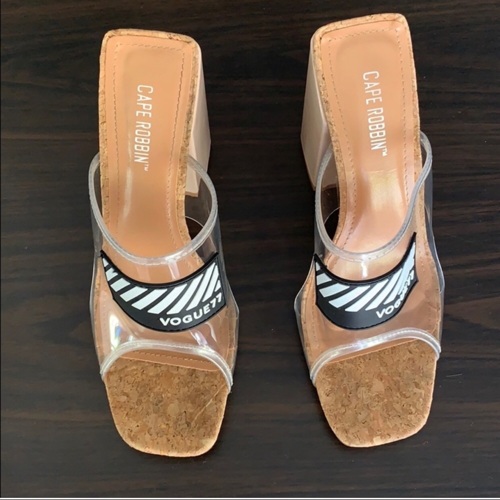 🆕❗️Clear Nude Cork Slip On Chunky Block Heel 🆕❗️